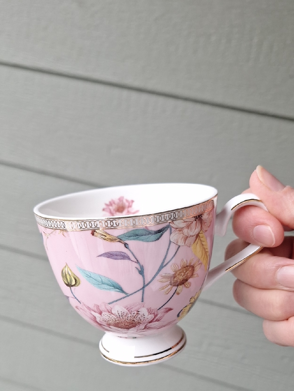 Shabby Chic Floral Teaware Collection Fine Porcelain Tea Cup Pink Green White
